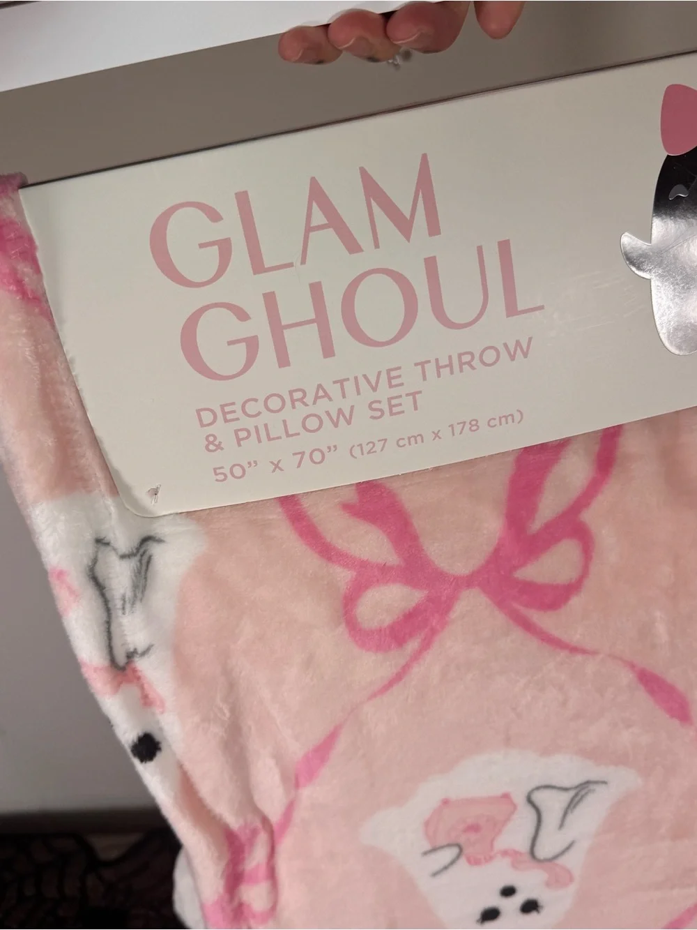 NEW Glam Ghoul Ghost on a Phone Matching Halloween Pillow and Blanket